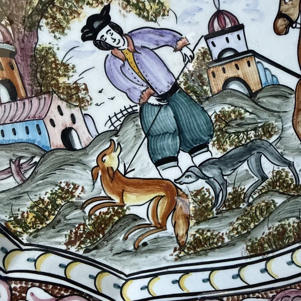 CERAMICA DE CONIMBRIGA Portugal #262 Hand Painted Ceramic Platter Hunting Scene